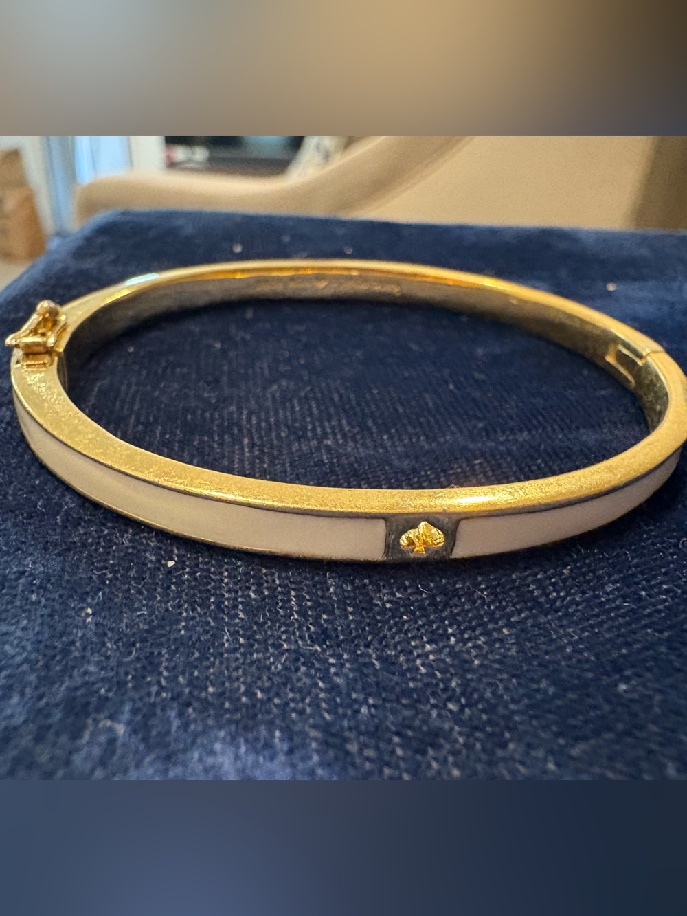 Kate Spade ♠️ Gold and White Enamel Hinged Bangle Bracelet